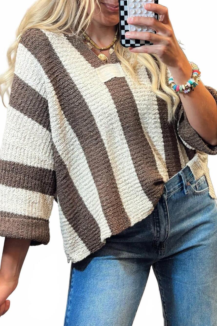 NEW DEAR LOVER stripe colorblock v-neck lightweight sweater in multi